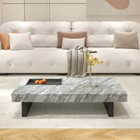 Table basse rectangulaire Normcore de luxe léger italien personnalisé décalcomanie en marbre naturel durable pour maison haut de gamme petit en bois
