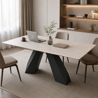 Table de salle à manger d'hôtel moderne en marbre blanc, bureau rectangulaire multifonctionnel avec cadre métallique, durable, facile à nettoyer, vente en gros OEM ODM