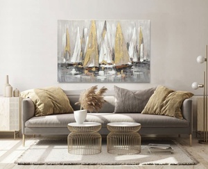 100% dipinto a mano moderno paesaggio oceanico grande tela di <span class=keywords><strong>barche</strong></span> pittura a olio <span class=keywords><strong>con</strong></span> lamina d'oro arte della parete fatta direttamente dall'artista - Product Image 5