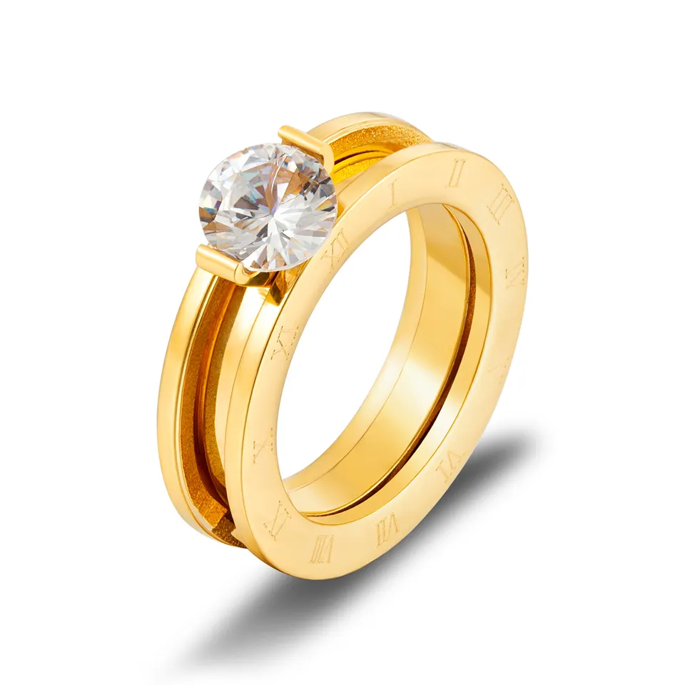 Großhandel Hochzeit Verlobung Charme Mode Runde Ringe für Frauen Gold Farbe Weiß Lady Zirkon Ring