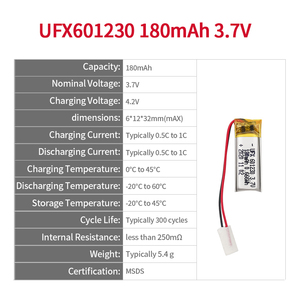 Lithium ion polymer di động nhà máy cung cấp tai nghe bluetooth pin ufx 601230 180mAh 3.7V chất lượng cao có thể sạc lại pin - Product Image 2