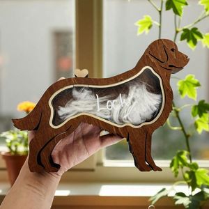 Factory Creative Design Wooden Dog Shape Hair <b>Storage</b> Memorial <b>Box</b> Stylish Tabletop Craft Ornament for Home & Pet Owners - Product Image 1