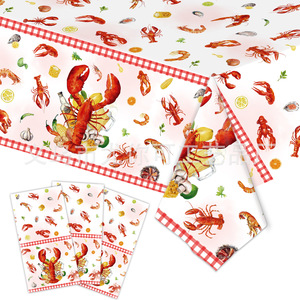 Kit de fournitures de fête jetables sur le thème des écrevisses, ensemble de vaisselle en papier pour les fêtes d'anniversaire d'été - Product Image 5