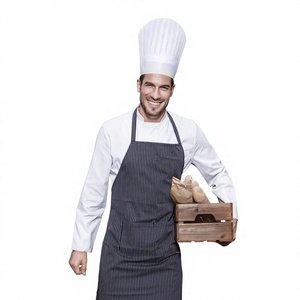Veste de chef à manches courtes pour homme, en coton blanc tissé, fermeture boutonnée, uniforme de restaurant et de bar, tablier à carreaux inclus - Product Image 3