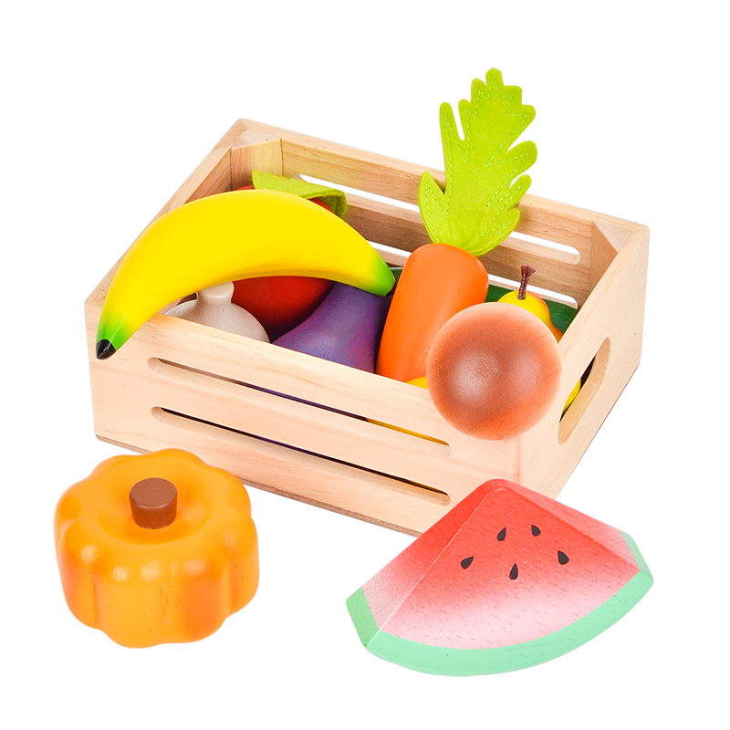 Пищевая промышленность игрушка режет фруктов и овощей Кухонные игрушки, мягкие игрушки деревянный ящик для хранения ролевые игры комплект с фруктовым принтом притворяться играть набор кухонных игрушек для подарков