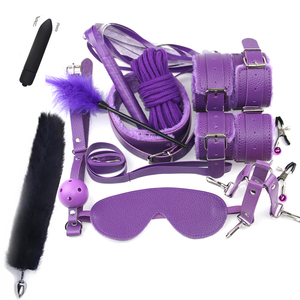 12 pièces en peluche cuir BDSM Kits Bondage ensemble esclave menottes cou collier <span class=keywords><strong>Gag</strong></span> fouet SM jouets sexuels pour femmes Couples Gay adulte - Product Image 5