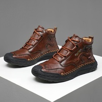 Bottes décontractées polyvalentes faites à la main pour hommes, style européen tendance, tige en microfibre et polyuréthane, antidérapantes