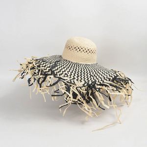 Sombrero de Sol de Moda para Mujer, Estilo Informal, con Borde Crudo, Ala Ancha, para Vacaciones en la Playa, Dos Tonos, Tejido de Papel, Estilo Floppy, Novedad 2024 - Product Image 1
