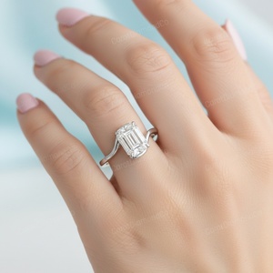 Anello Personalizzabile in Argento S925 con <span class=keywords><strong>Moissanite</strong></span> Taglio Smeraldo 3ct Colore D, Fedi Nuziali - Product Image 4