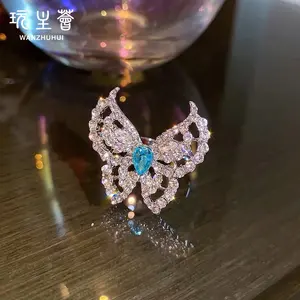 korean cubic zirconia butterfly finger adjustable crystal fashion women rings for ladies jewelry women trend