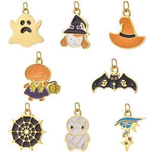 Accesorios de colgante de acero inoxidable DIY de Halloween estilo europeo-americano: divertidos fantasmas, calabazas, calaveras, brujas, chapados en oro. - Product Image 1