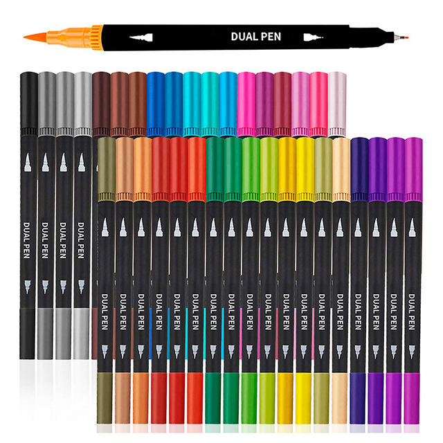 36 Color Permanent Fine Point Art Marker Double Brush Tip Plastic Any Surface Adult Graffiti DIY Drawing Pen
