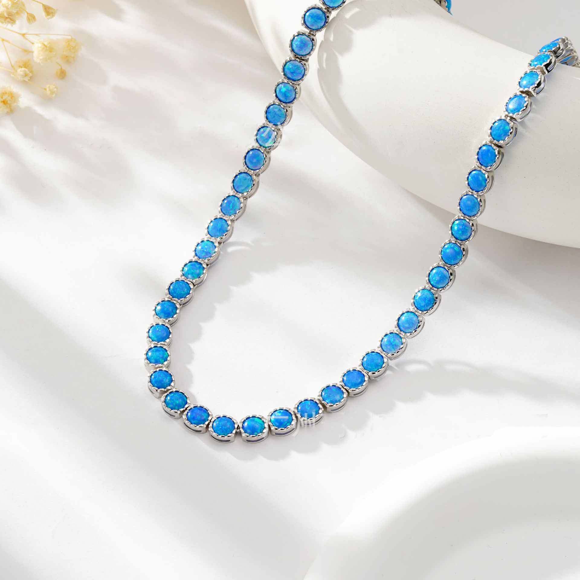 blue opal tennis necklace