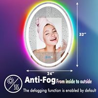 Miroir de salle de bain ovale LED 32x24 pouces avec changement de couleur RVB, anti-buée, mémoire intelligente, cadre métallique mural pour salle de bain