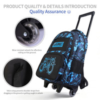 Ensemble sac à dos trolley personnalisé à motif manette de jeu vidéo, double compartiment avec pochette pour ordinateur, sac à déjeuner et trousse à crayons