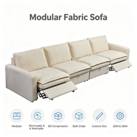Canapé modulaire électrique inclinable personnalisable en tissu avec chargement USB Type-C et housse amovible Cloud Couch