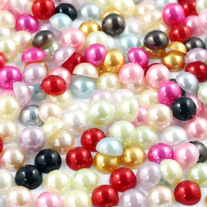 Wholesale Hiqh Quality ABS Plastic Half Flatback Pearls 4MM 6MM 8MM Acrylic Gem Round Beads For Nail Jewelry Decoration