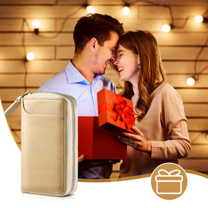 Funda de cuero genuino <span class=keywords><strong>para</strong></span> llaves de coche, protector de llave inteligente, soporte <span class=keywords><strong>para</strong></span> entrada sin llave con gancho metálico y bolsa con cremallera - Beige - Product Image 6