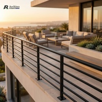 Luxuriöses Zeitgenössisches Aluminium-Legierung Rahmenloses Balkon- & Treppengeländer Rostbeständige Schwarze Lamellen DIY Villa & Hotel