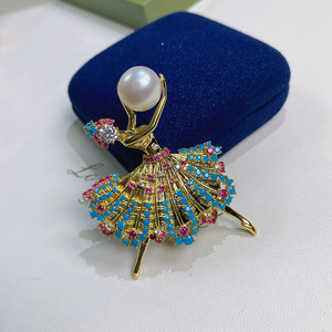 XILIANGFEIZI [DIY accesorios de soporte vacíos 7*<span class=keywords><strong>9mm</strong></span>] broche de bailarina de circón dorado Base de ramillete de Pin de moda - Product Image 3