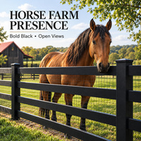 Clôture de corral pour chevaux en PVC noir à 4 rails, durable, écologique, résistante à la décomposition et facile à assembler, pour ranch, cour et enclos agricole