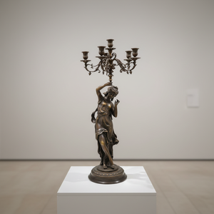 Candelabro <span class=keywords><strong>de</strong></span> Bronce Antiguo Francés con Figura <span class=keywords><strong>de</strong></span> Musa, <span class=keywords><strong>5</strong></span> Brazos, para Decoración del Hogar y Actividades Religiosas (1 Pieza) - Product Image 1