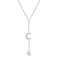 Collier avec pendentif long en forme de lune et d'étoile du zodiaque en laiton plaqué or 18 carats Gemnel