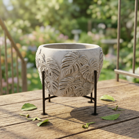 Pot de fleurs en ciment pour intérieur et extérieur avec support sur pied, idéal pour la décoration et le jardinage domestique – Direct Usine