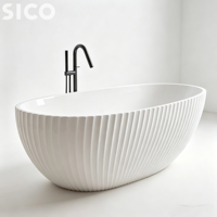 Baignoire SICO 1,7 m blanche à rayures verticales cannelées, baignoire de trempage en surface solide, baignoire de luxe pour villa, hôtel boutique, salle de bain