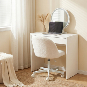 Silla de Escritorio Moderna y Elegante de Felpa sin Brazos, Silla de Oficina Giratoria con Ruedas Blanca para Oficina o Tocador - Product Image 5