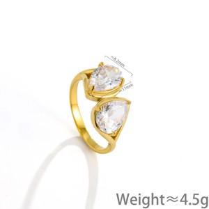 Delicate Gold & <b>Silver</b> Two-Stone <b>Ring</b>, Sparkly Pear Zircon Bezel Setting, Elegant Solid Band, Perfect for <b>Stacking</b>, Gifting & Da - Product Image 6