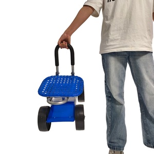 Chariot-tabouret de jardin roulant avec poignée, siège pivotant <span class=keywords><strong>à</strong></span> 360° réglable en hauteur, 4 grandes roues, pour travaux extérieurs, jardinage, ferme - Product Image 2