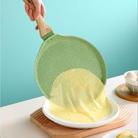 Wajan Crepe Hijau dengan Gagang Aman Anti Panas, Lapisan Keramik, Cocok untuk Dosa Tawa, Pancake, Kompatibel dengan Kompor Induksi, Anti Lengket untuk Peralatan Masak