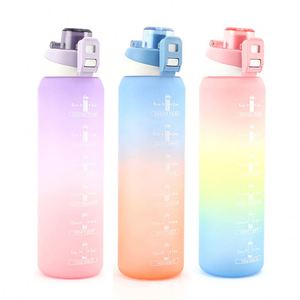 Sports Water <b>Bottle</b> Portable, Large Capacity Outdoor Camping Frosted Gradient Drinking Cup With Straw Botella De Agua 1000ml/ - Product Image 1