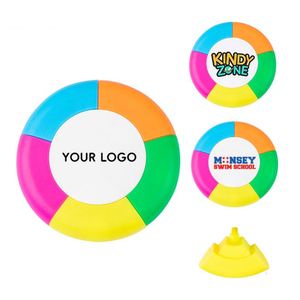 Wholesale Customizable Logo Ring-Shaped Fluorescent Plastic <b>Kids</b> Highlighter with Oblique Brush Tip Packaged in Sets - Product Image 1