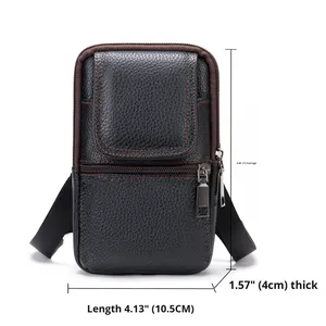 Bolso de Cintura Casual de <span class=keywords><strong>Cuero</strong></span> Genuino para <span class=keywords><strong>Hombre</strong></span>, Venta Directa de Temu, con Cierre de Cremallera, Ligero, Forma de Caja, Moderno, para Teléfono - Product Image 4