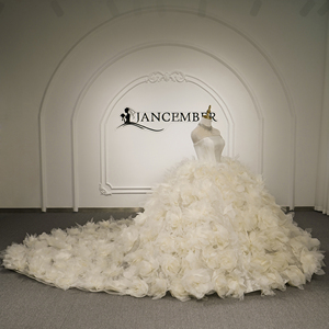 GT26077 Modern Luxury Oversized 3D Floral Tulle <b>Wedding</b> Dress Long Sleeve Sweetheart Neckline Corset Ball Gown Backless Chapel - Product Image 6