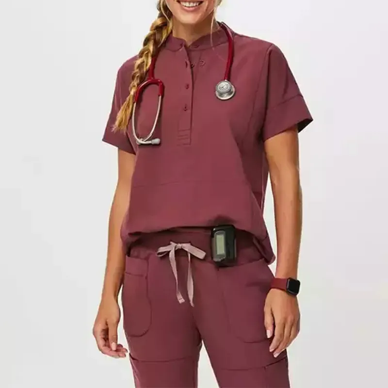 Scrubs da allattamento elasticizzato di nuovo stile Spandex Plus Size stampato Top set uniformi da Scrub medico per le donne