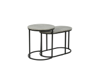 Tables basses gigognes lot de 2 tables rondes modernes en bois marbré blanc, table d'appoint cadre en métal noir ovale-dessus gris et pied noir
