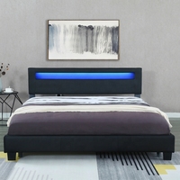 Willsoon modernes Doppelbett schwarzes Lederaufbewahrungsbett mit LED auf dem Kopfteil weicher Polsterpaneel-Stil für den heimgebrauch