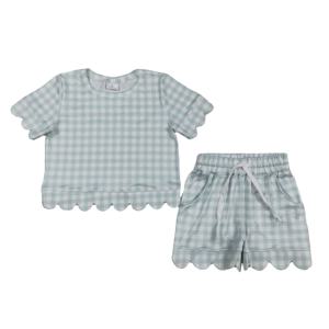 Conjuntos de Ropa Casual a Cuadros para Niñas RTS Boutique, Primavera Otoño, Color Sólido, Borde Festoneado, Transpirable, 95% Algodón, 5% Elastano, Camiseta - Product Image 1