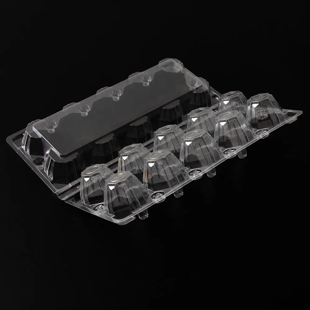 Confezione di plastica trasparente personalizzata a conchiglia del produttore professionale 10 fori scatola di imballaggio in PVC PET PP per uova