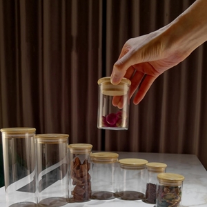 Pot en verre scellé avec couvercle en bambou de forme ronde, organisateur de cuisine personnalisé, contenants de rangement pour le café et les aliments, sûrs et sécurisés - Product Image 5