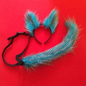 Kun Jian – ensemble d'oreilles et de queue d'animaux pour cosplay, couvre-chef en peluche bleu avec sangle réglable pour costume à thème de jeu pour adultes - Product Image 2