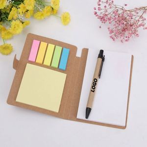 Ensemble de blocs-notes autocollants en papier kraft écologique avec stylo, bloc-notes recyclable avec logo personnalisé pour cadeaux de bureau - Product Image 1
