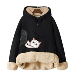 2025 Sudadera con capucha personalizada de alta calidad para mujer, estampado de gato encantador, moda gruesa de invierno, gran oferta, con capucha forrada - Product Image 1