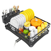 Égouttoir à vaisselle moderne noir à double niveau en métal, grand, antirouille, portable, pour comptoir de cuisine, avec égouttoir intégré, le mieux classé