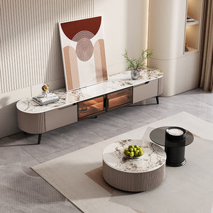 Mueble de <span class=keywords><strong>TV</strong></span> Moderno y Sencillo Estilo Crema, Mueble Auxiliar de Madera Maciza, Mesa de Centro de Placa de Roca de Lujo Ligero para Sala de Estar de Apartamento Pequeño - Product Image 2