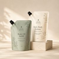 Pochette souple recyclable en plastique mat avec bec verseur pour soins corporels, impression flexo, recharge de lotion, shampoing, savon liquide