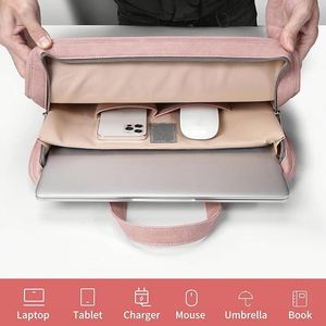 กระเป๋าใส่แล็ปท็อปสีชมพูสำหรับผู้หญิงวัยรุ่น น้ำหนักเบา ใส่โน้ตบุ๊คขนาด 15.6 นิ้ว  พร้อมช่องใส่ของแบบกำหนดเอง  โลโก้เก๋ไก๋ กันน้ำ  วัสดุผ้า Oxford  ปิดด้วยซิป เหมาะสำหรับไปโรงเรียน - Product Image 3